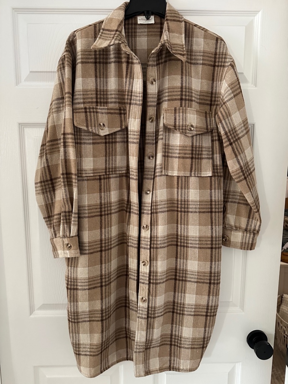 Plaid Utility Shacket in Beige and Brown